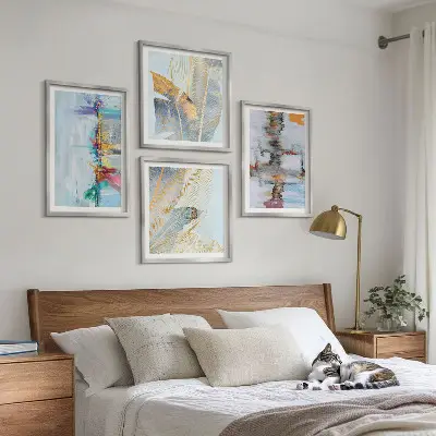 Abstracte schilderijcomposities set van posters met lijst