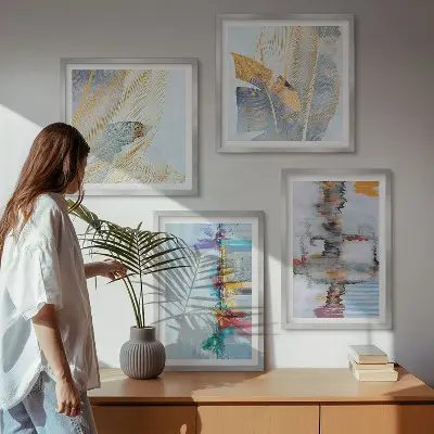 Abstracte schilderijcomposities set van posters met lijst