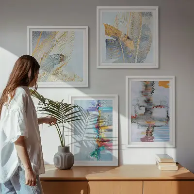 Abstracte schilderijcomposities set van posters met lijst