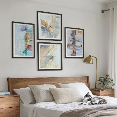 Abstracte schilderijcomposities set van posters met lijst