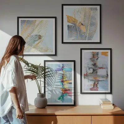 Abstracte schilderijcomposities set van posters met lijst