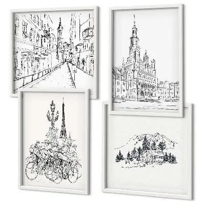 Meerluik in lijst Eenvoudige tekeningen van stadsgezichten