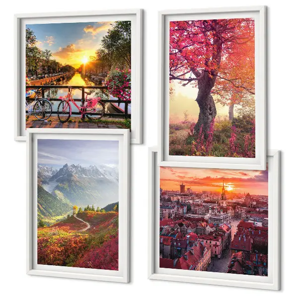 Berglandschappen per fiets set van posters met lijst