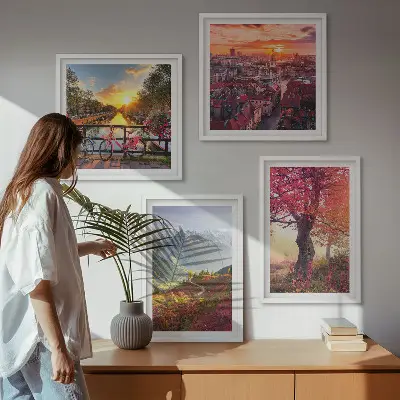 Berglandschappen per fiets set van posters met lijst