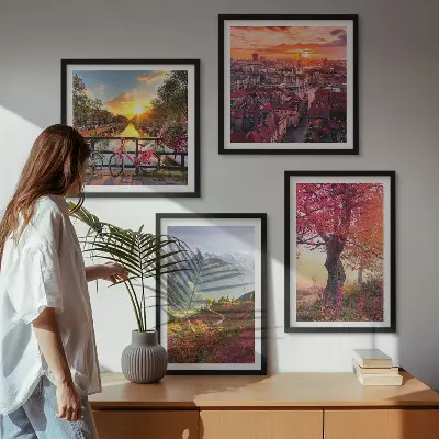 Berglandschappen per fiets set van posters met lijst