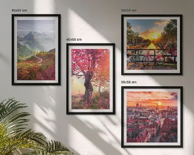 Berglandschappen per fiets set van posters met lijst