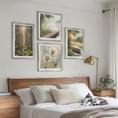 Posterset met lijst boslandschap met meer