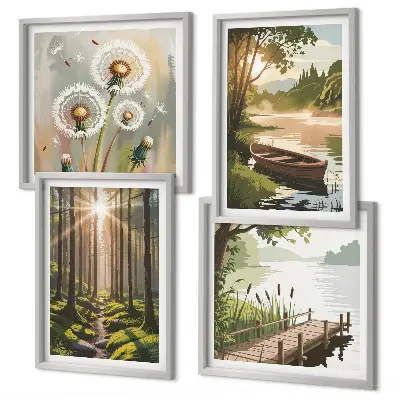 Posterset met lijst boslandschap met meer