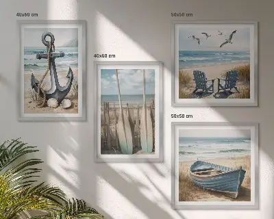 Ankerboot roeien strand meerluik in lijst