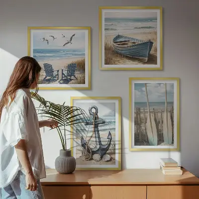 Ankerboot roeien strand meerluik in lijst