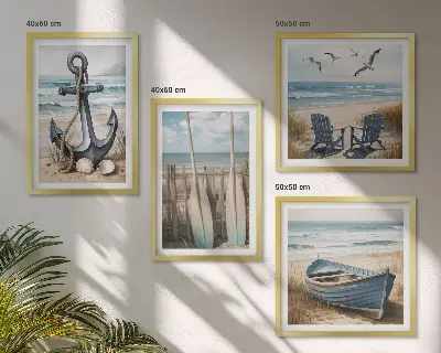 Ankerboot roeien strand meerluik in lijst