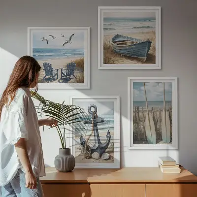 Ankerboot roeien strand meerluik in lijst