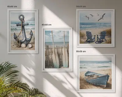 Ankerboot roeien strand meerluik in lijst