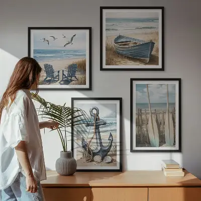 Ankerboot roeien strand meerluik in lijst