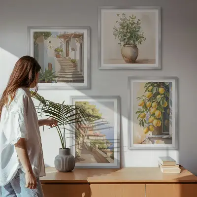 Bloemen in een vaas, een zee van citroenen meerluik in lijst