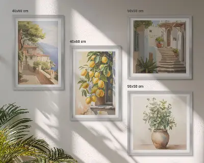 Bloemen in een vaas, een zee van citroenen meerluik in lijst