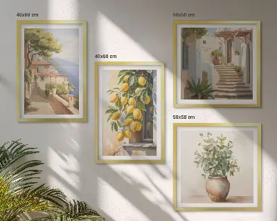 Bloemen in een vaas, een zee van citroenen meerluik in lijst