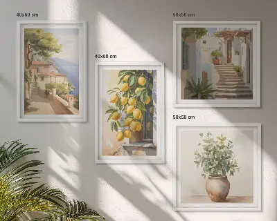 Bloemen in een vaas, een zee van citroenen meerluik in lijst