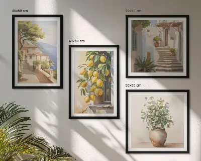 Bloemen in een vaas, een zee van citroenen meerluik in lijst