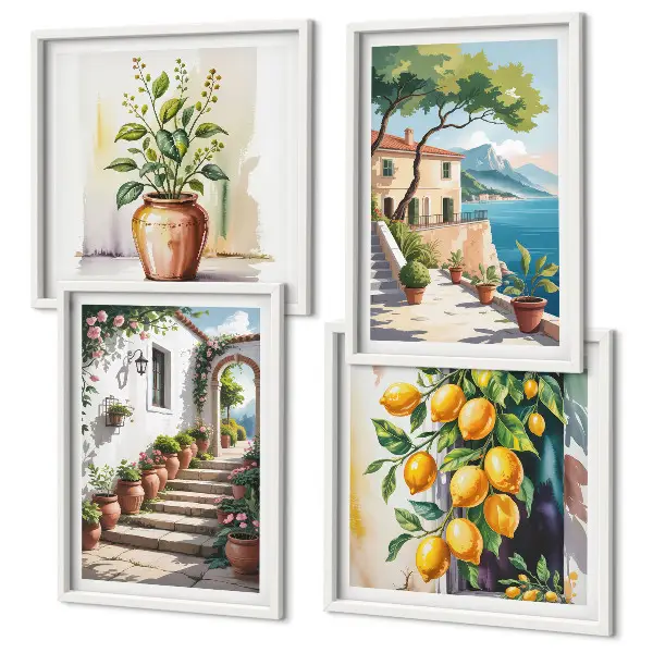Set van posters met lijst Citroenkleurige kustbloemen