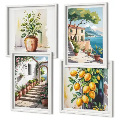 Set van posters met lijst Citroenkleurige kustbloemen