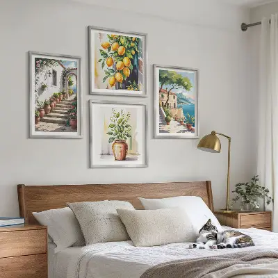 Set van posters met lijst Citroenkleurige kustbloemen
