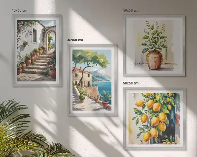 Set van posters met lijst Citroenkleurige kustbloemen