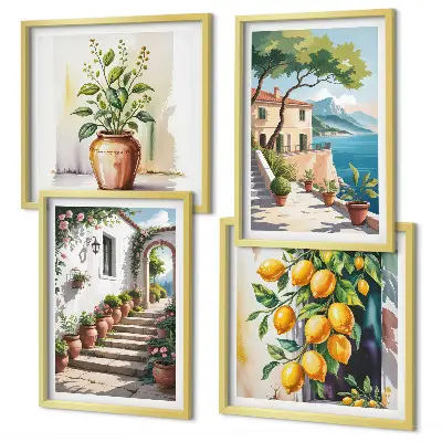 Set van posters met lijst Citroenkleurige kustbloemen