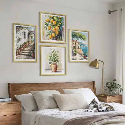 Set van posters met lijst Citroenkleurige kustbloemen