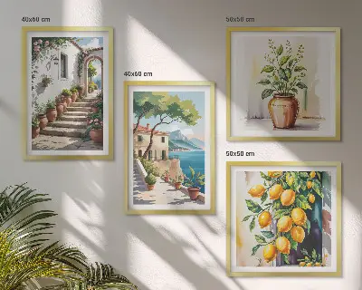 Set van posters met lijst Citroenkleurige kustbloemen