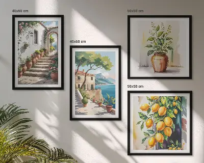 Set van posters met lijst Citroenkleurige kustbloemen