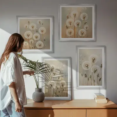 Witte paardenbloemen op een lichte achtergrond meerluik in lijst