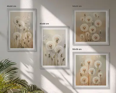 Witte paardenbloemen op een lichte achtergrond meerluik in lijst