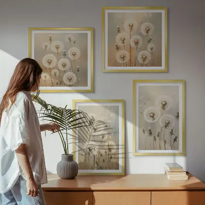 Witte paardenbloemen op een lichte achtergrond meerluik in lijst