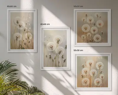 Witte paardenbloemen op een lichte achtergrond meerluik in lijst