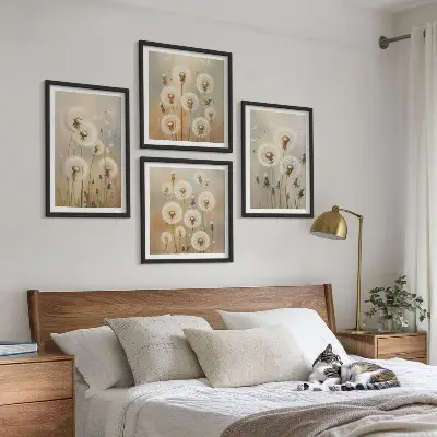 Witte paardenbloemen op een lichte achtergrond meerluik in lijst