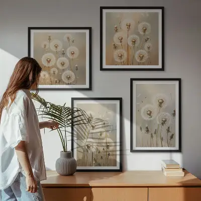 Witte paardenbloemen op een lichte achtergrond meerluik in lijst