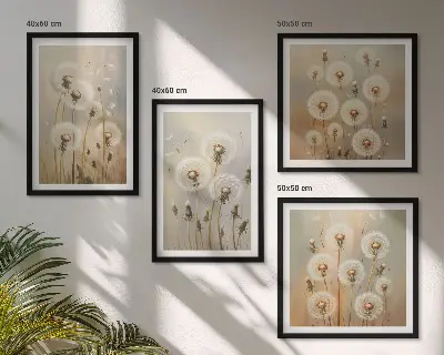 Witte paardenbloemen op een lichte achtergrond meerluik in lijst
