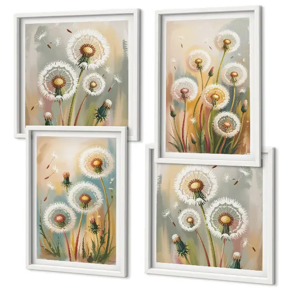 Paardenbloemen met pastelkleurige grassen meerluik in lijst
