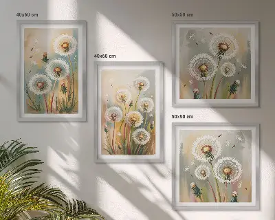 Paardenbloemen met pastelkleurige grassen meerluik in lijst