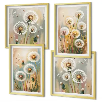 Paardenbloemen met pastelkleurige grassen meerluik in lijst