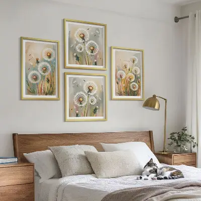 Paardenbloemen met pastelkleurige grassen meerluik in lijst