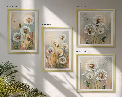 Paardenbloemen met pastelkleurige grassen meerluik in lijst