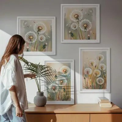 Paardenbloemen met pastelkleurige grassen meerluik in lijst