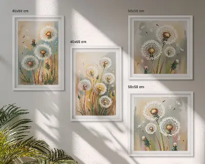 Paardenbloemen met pastelkleurige grassen meerluik in lijst