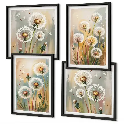 Paardenbloemen met pastelkleurige grassen meerluik in lijst