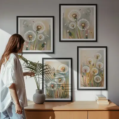 Paardenbloemen met pastelkleurige grassen meerluik in lijst