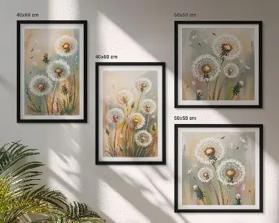 Paardenbloemen met pastelkleurige grassen meerluik in lijst