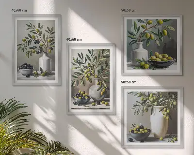 Set van posters met lijst Olijven in keramisch grijs