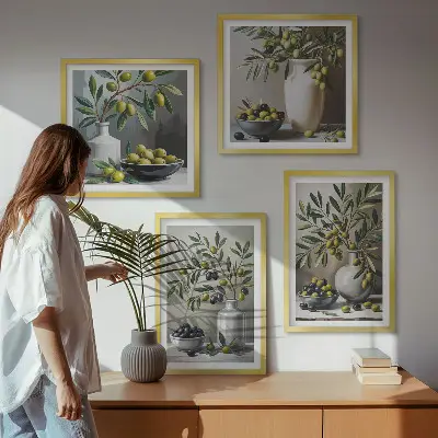 Set van posters met lijst Olijven in keramisch grijs